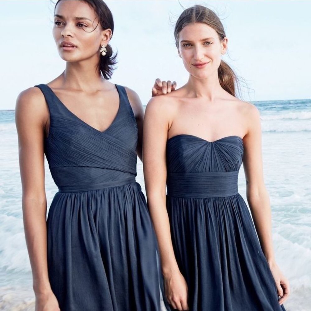 Jcrew Heidi Silk Chiffon Dress - Newport Navy - 8P